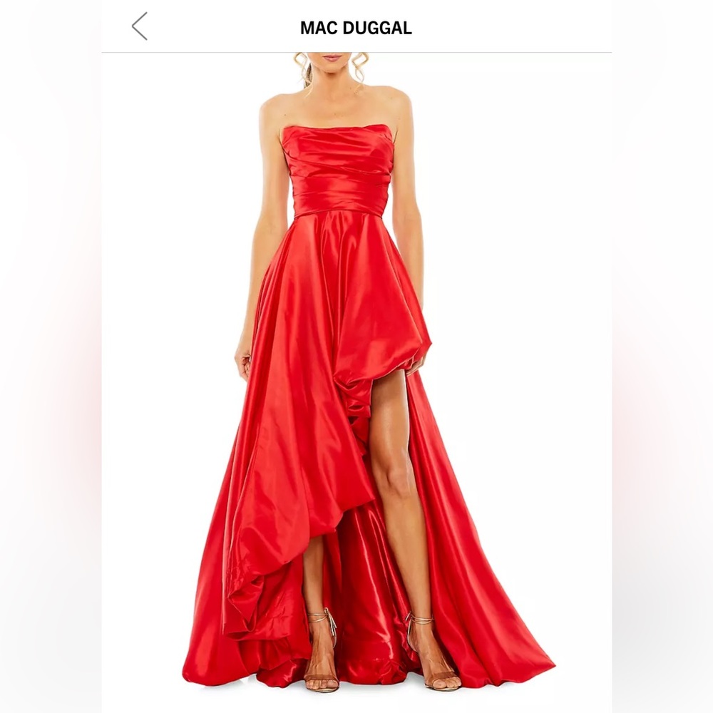 Mac Duggal Strapless High-Low Satin Gown